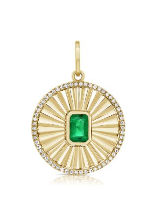 .75CT EMERALD AND DIAMOND FLUTED DISC PENDANT