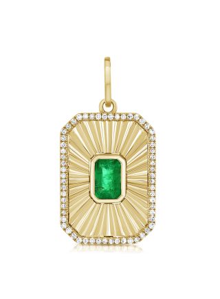 .20CT EMERALD AND DIAMOND FLUTED DOG TAG PENDANT