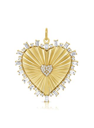 1.19CT BAGUETTES AND ROUND DIAMOND FLUTED HEART PENDANT