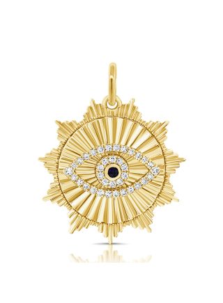 .19CT SAPPHIRE AND DIAMOND FLUTED EVIL EYE PENDANT