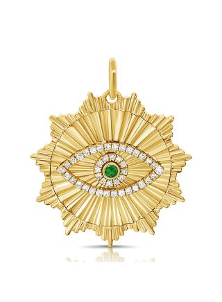 .18CT EMERALD AND DIAMOND FLUTED EVIL EYE PENDANT