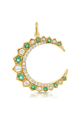.75CT EMERALD AND DIAMOND MOON PENDANT
