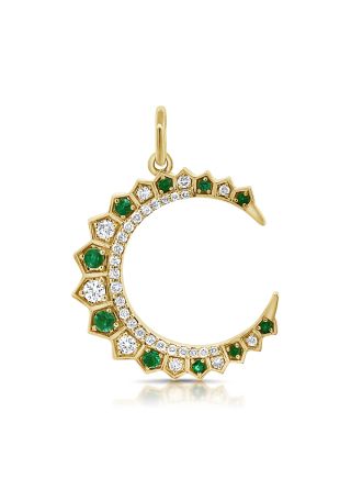 .40CT EMERALD AND DIAMOND MOON PENDANT