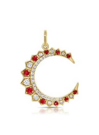 .42CT RUBY AND DIAMOND MOON PENDANT