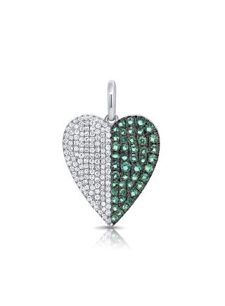 0.99CT EMERALD AND DIAMOND HEART PENDANT