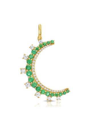 .88CT EMERALD AND DIAMOND MOON PENDANT