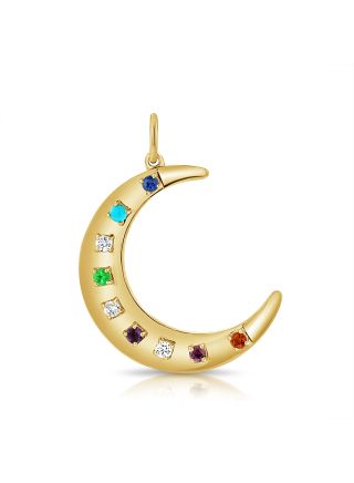 .42CT RAINBOW COLOR AND DIAMOND MOON PENDANT