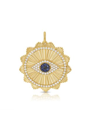 .66CT SAPPHIRE AND DIAMOND EVIL EYE FLUTED PENDANT