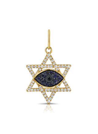 0.42CT SAPPHIRE AND DIAMOND EVIL EYE STAR OF DAVID PENDANT
