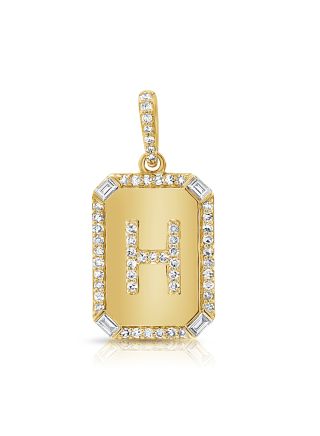 0.29CT BAGGUETES AND ROUND DIAMOND INITIAL H PENDANT