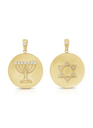0.38CT DIAMOND STAR OF DAVID AND HANUKKAH MENORAH PENDANT