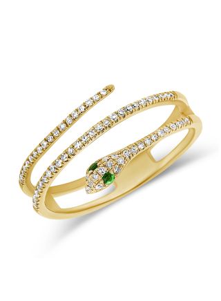 .19CT GREEN TSAVORITE AND DIAMOND SNAKE WRAP RING