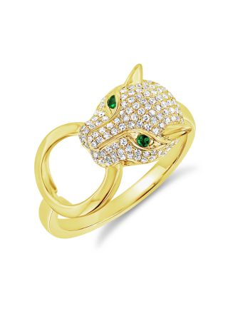 .42CT GREEN TSAVORITE AND DIAMOND PANTHER WRAP RING