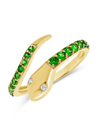 .57CT GREEN TSAVORITE AND DIAMOND SNAKE WRAP RING