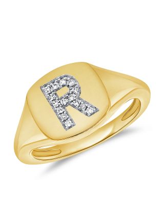 .04CT  DIAMOND INITIAL R PINKY RING