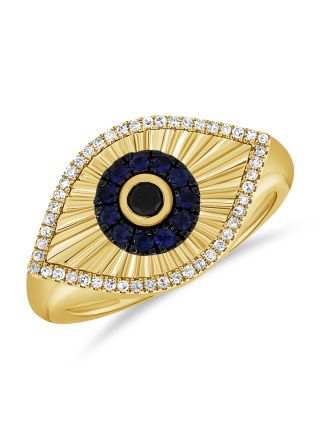 .38CT SAPPHIRE AND DIAMOND FLUTED EVIL EYE RING