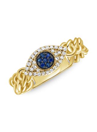 .16CT SAPPHIRE AND DIAMOND EVIL EYE CHAIN RING