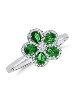 1.14CT EMERALD AND DIAMOND FLOWER RING