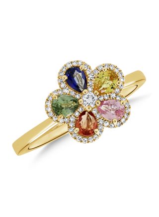 1.14CT RAINBOW COLOR AND DIAMOND FLOWER RING