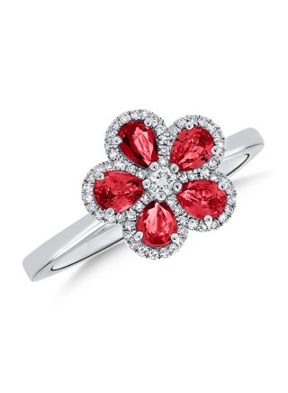 1.14CT RUBY AND DIAMOND FLOWER RING