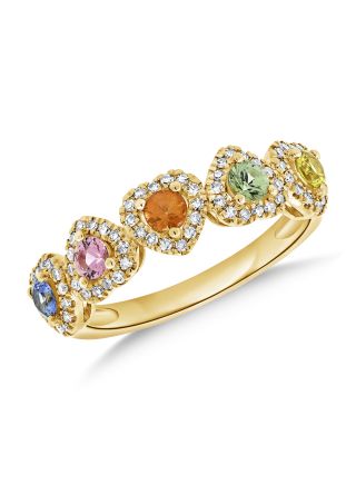1.01CT RAINBOW COLOR AND ROUND HEART THREE QUARTER RING