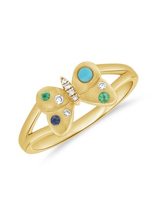 .13CT TURQUOISE, SAPPHIRE AND EMERALD BUTTERFLY RING