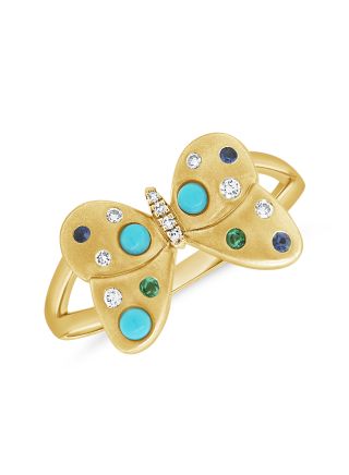 .28CT TURQUOISE, SAPPHIRE AND EMERALD BUTTERFLY RING