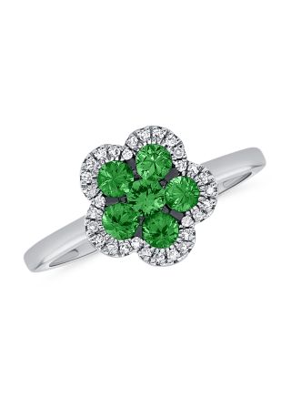 .88CT EMERALD AND DIAMOND FLOWER RING