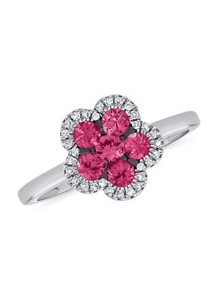 .88CT PINK SAPPHIRE AND DIAMOND FLOWER RING