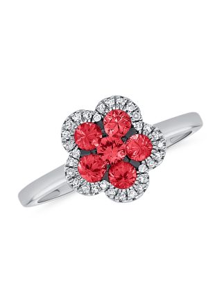 .88CT RUBY AND DIAMOND FLOWER RING