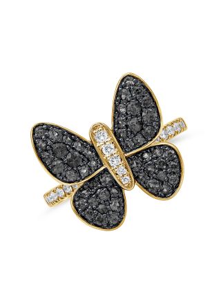 1.20CT BLACK DIAMOND AND DIAMOND BUTTERFLY RING