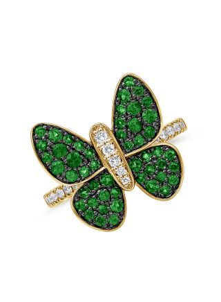 .91CT EMERALD AND DIAMOND BUTTERFLY RING