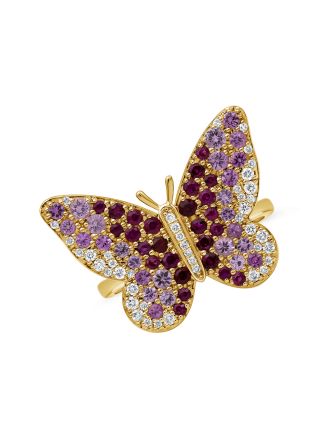 1.66CT PINK SAPPHIRE, RUBY AND DIAMOND BUTTERFLY RING