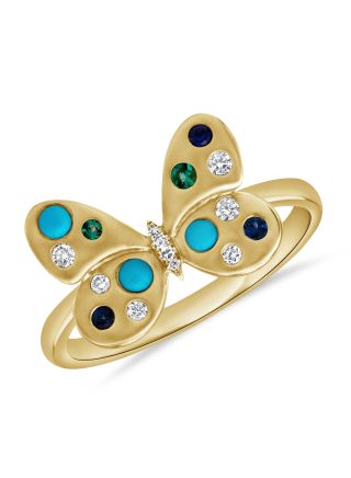 .32CT TURQUOISE, SAPPHIRE AND EMERALD BUTTERFLY RING