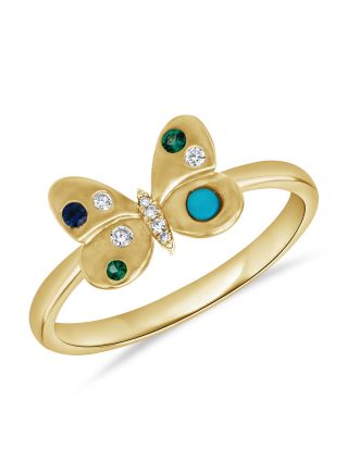 .12CT TURQUOISE, SAPPHIRE AND EMERALD BUTTERFLY RING