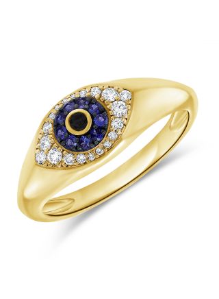 0.25CT SAPPHIRE AND DIAMOND EVIL EYE PINKY RING