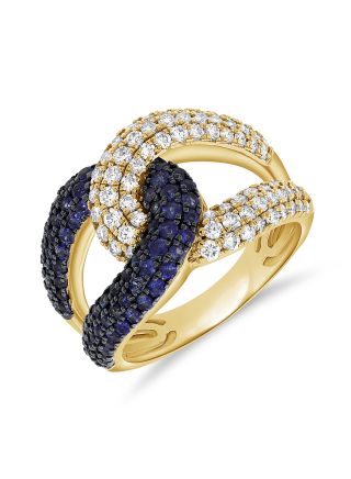 1.78CT SAPPHIRE AND DIAMOND CROSSOVER LINK RING