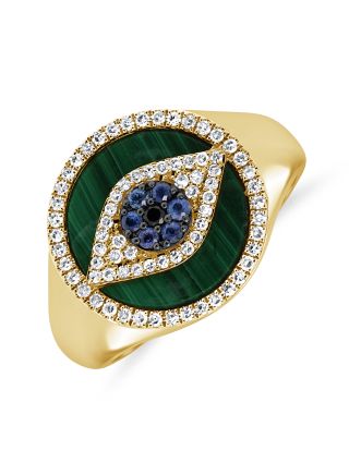 0.42CT MALACHITE, SAPPHIRE AND DIAMOND EVIL EYE RING