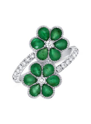 2.08CT EMERALD AND DIAMOND FLOWER WRAP RING