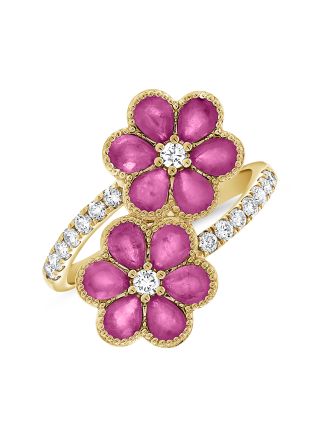 2.08CT PINK SAPPHIRE AND DIAMOND FLOWER WRAP RING