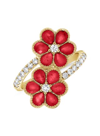 2.67CT RUBY AND DIAMOND FLOWER WRAP RING