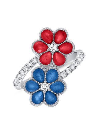 2.67CT RUBY, SAPPHIRE AND DIAMOND FLOWER WRAP RING