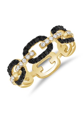 0.56CT BLACK DIAMOND AND ROUND DIAMOND PAPERCLIP LINK RING