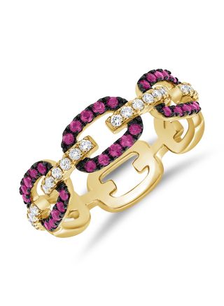 0.59CT PINK SAPPHIRE AND ROUND DIAMOND PAPERCLIP LINK RING
