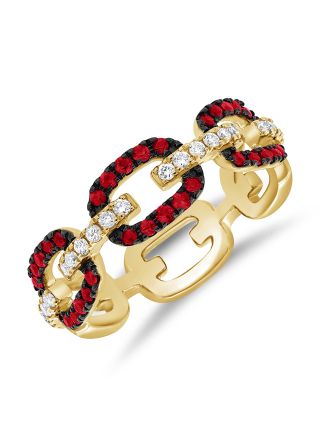 0.59CT RUBY AND ROUND DIAMOND PAPERCLIP LINK RING