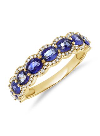 2.01CT SAPPHIRE AND DIAMOND HALFWAY RING