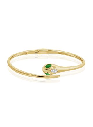 0.50CT EMERALD AND MARQUISE SHAPE DIAMOND SNAKE BEZEL SET CUFF BANGLE
