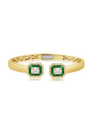 2.46CT EMERALD, BAGUETTES AND DIAMOND CUFF BRACELET