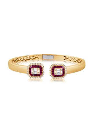 3.06CT RUBY, BAGUETTES AND DIAMOND CUFF BRACELET