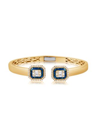 3.13CT SAPPHIRE, BAGUETTES AND DIAMOND CUFF BRACELET
